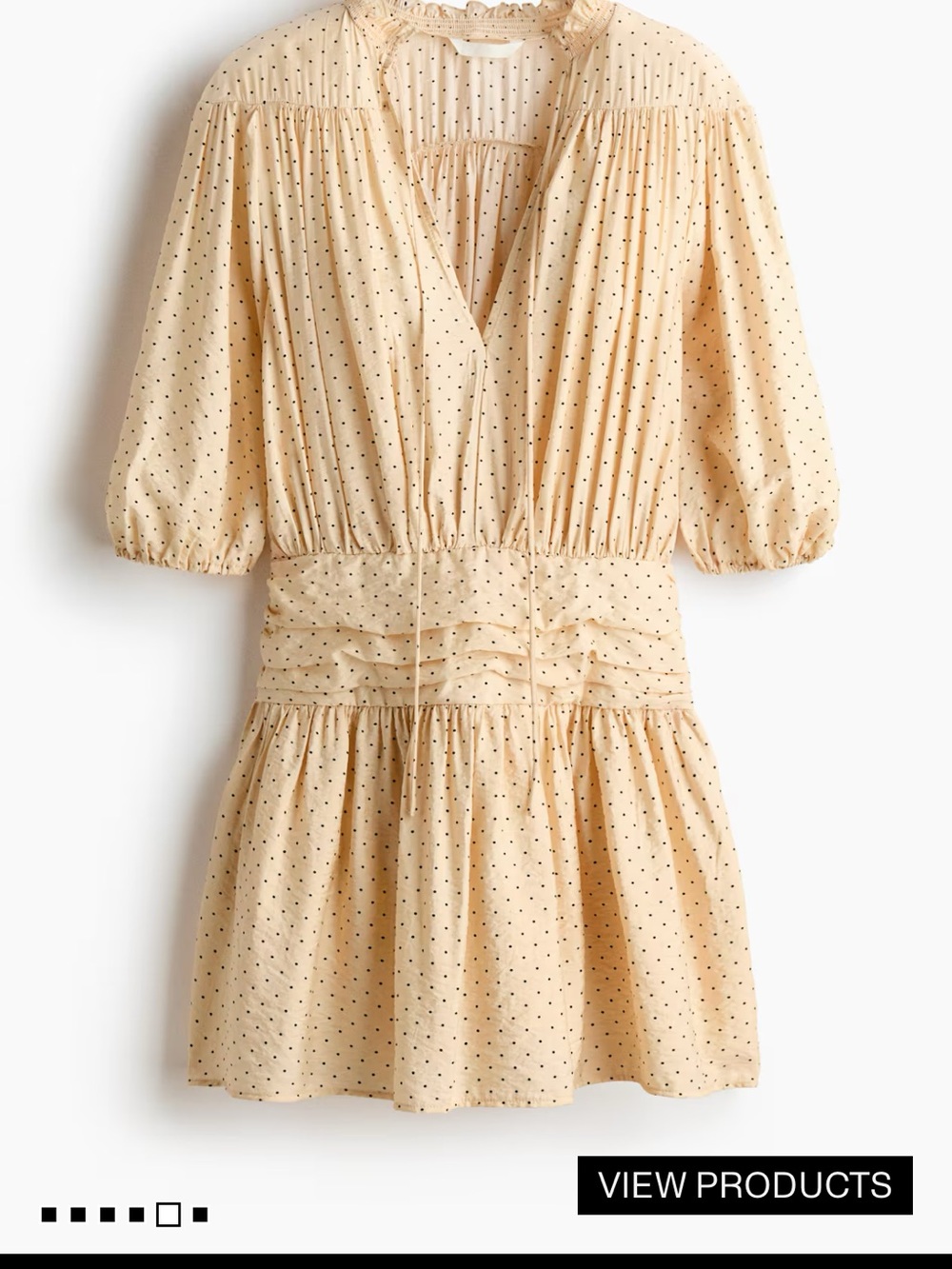 Polka Dot Smocked Waist Mini Dress - Cream